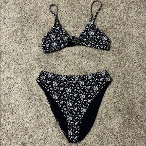 Black and white floral print bikini